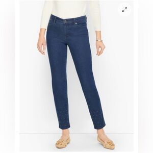 Talbots Crystal Hem Slim Ankle Jeans Supernova Wash Blue Misses Size 10